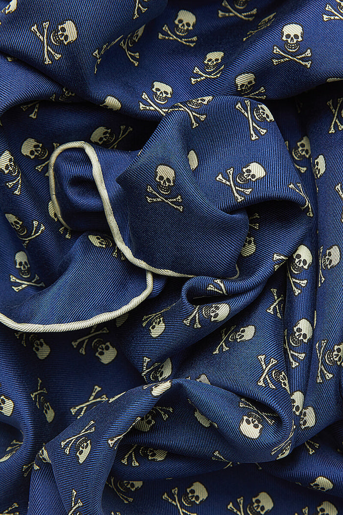 Navy Skull & Crossbones Silk Pocket Square