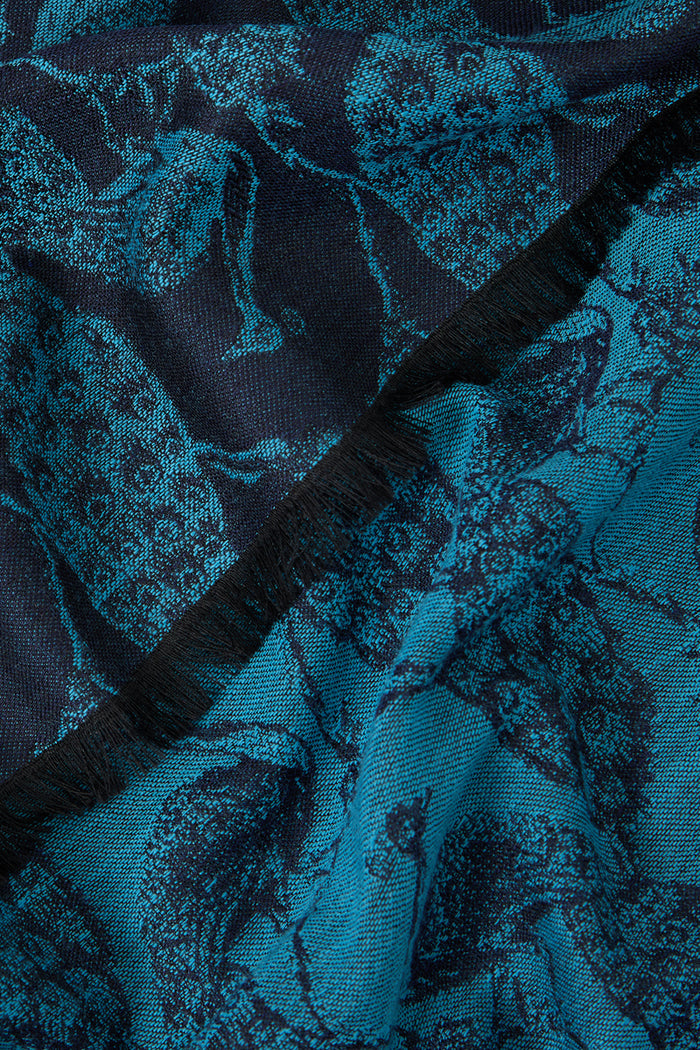 Navy & Sky Peacock Wool & Silk Pashmina
