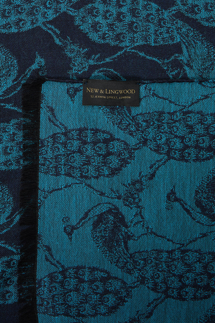 Navy & Sky Peacock Wool & Silk Pashmina