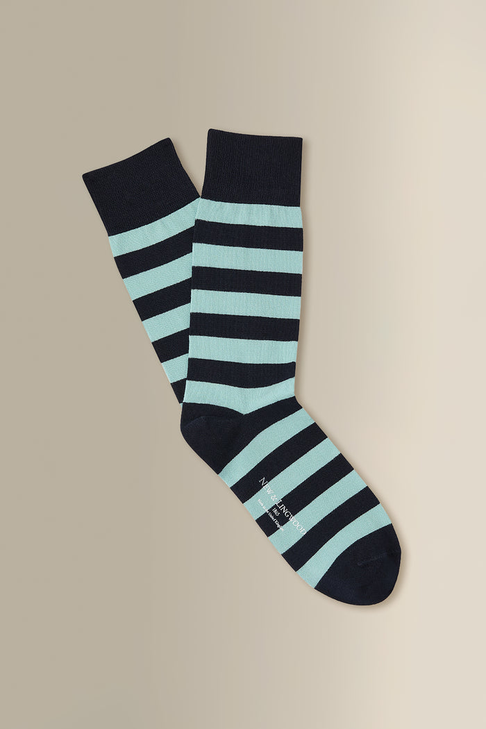 Navy & Sky Stripe Mid Calf Cotton Socks