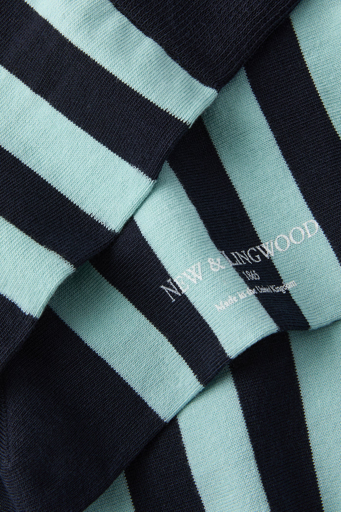 Navy & Sky Stripe Mid Calf Cotton Socks