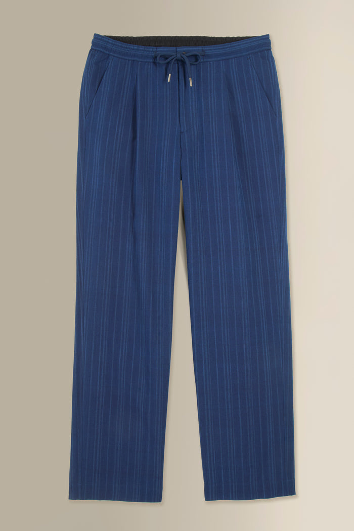 Navy Stripe Drawstring Madras Trousers