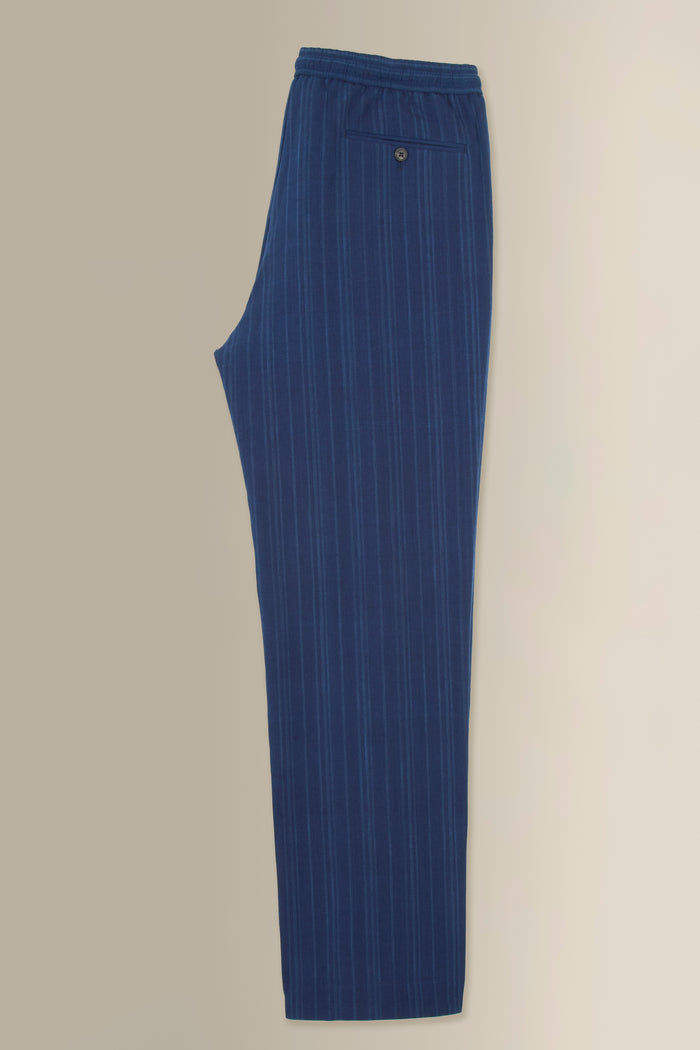 Navy Stripe Drawstring Madras Trousers