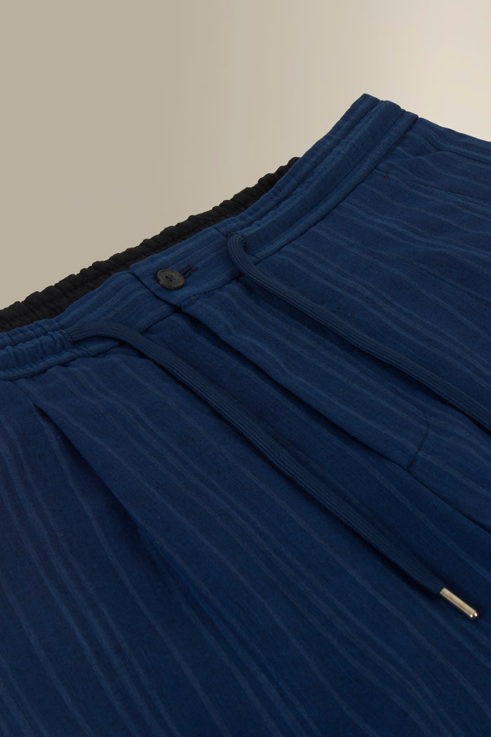 Navy Stripe Drawstring Madras Trousers
