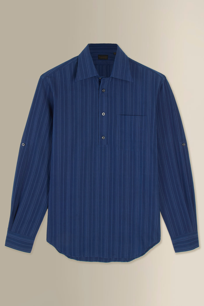 Navy Stripe Madras Popover Shirt