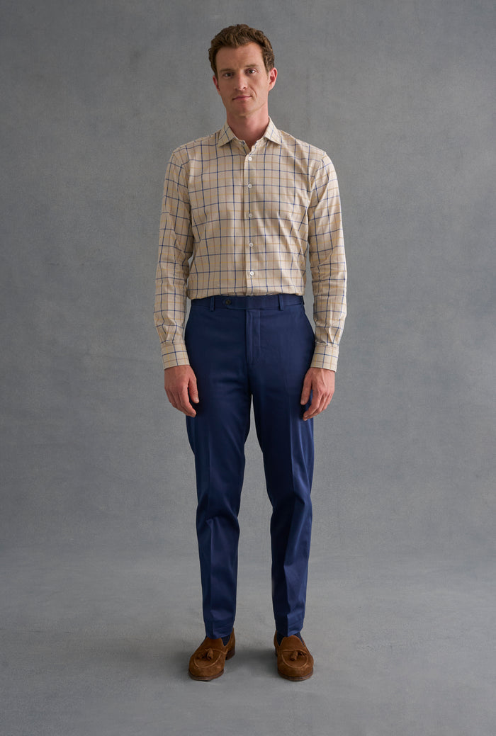 Navy & Tan Tattersall Check Cutaway Collar Standard Fit Shirt