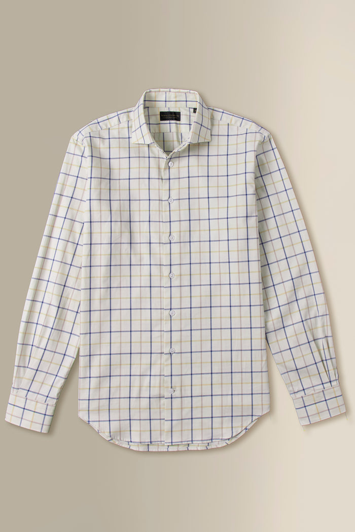 Navy & Tan Tattersall Check Cutaway Collar Standard Fit Shirt