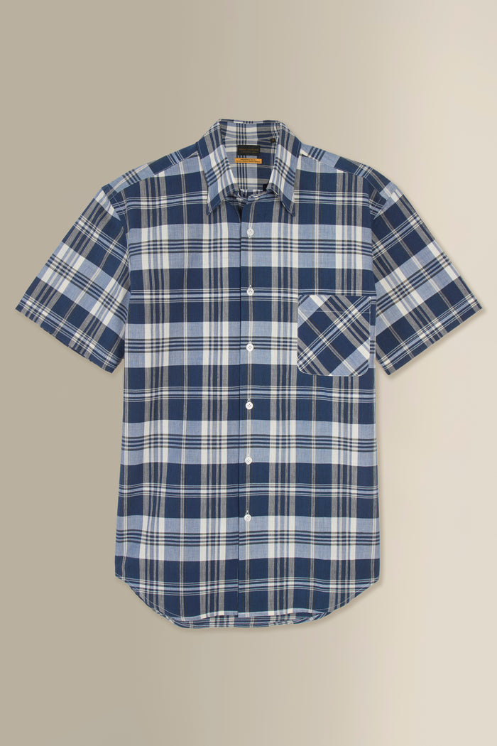 Navy & White Check Madras Short Sleeve Shirt