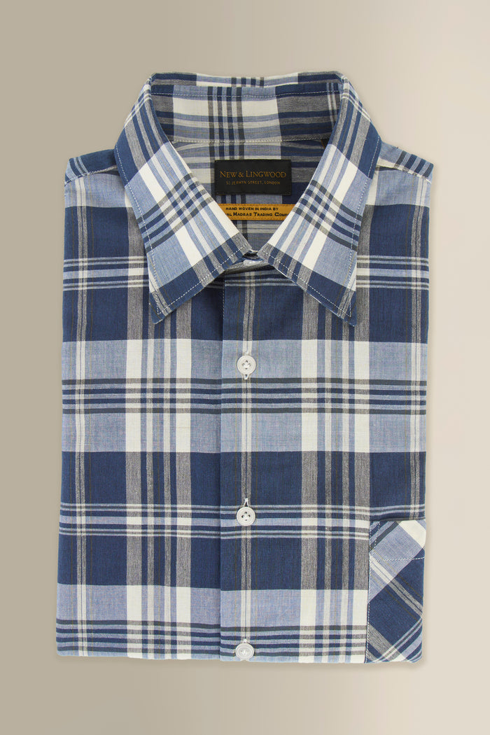 Navy & White Check Madras Short Sleeve Shirt