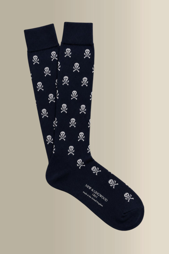 Navy & White Heritage Skull & Crossbones Long Cotton Socks