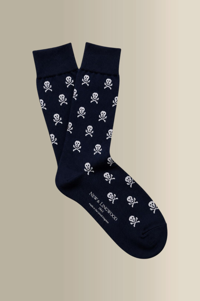 Navy & White Heritage Skull & Crossbones Mid Calf Cotton Socks