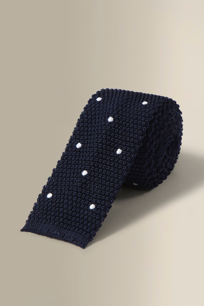 Navy & White Spot Knitted Silk Tie