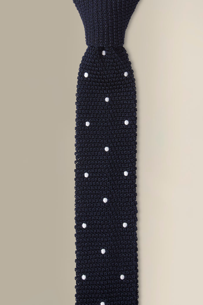 Navy & White Spot Knitted Silk Tie