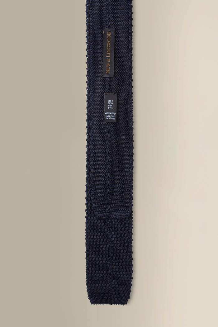 Navy & White Spot Knitted Silk Tie