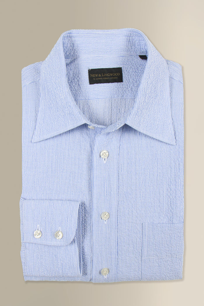 Navy & White Stripe Seersucker Popover Shirt