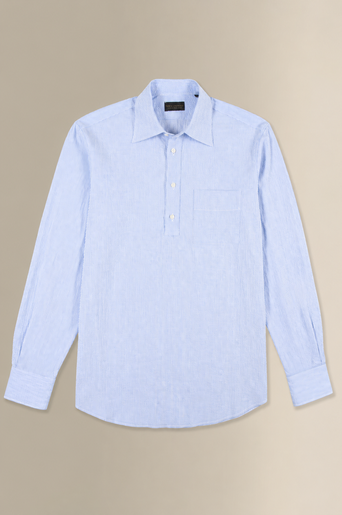 Navy & White Stripe Seersucker Popover Shirt