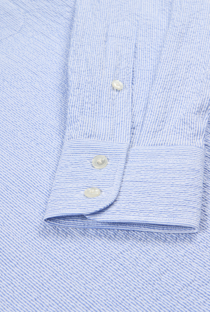 Navy & White Stripe Seersucker Popover Shirt