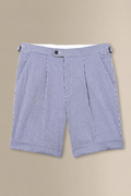 Navy & White Stripe Single Pleat Seersucker Shorts