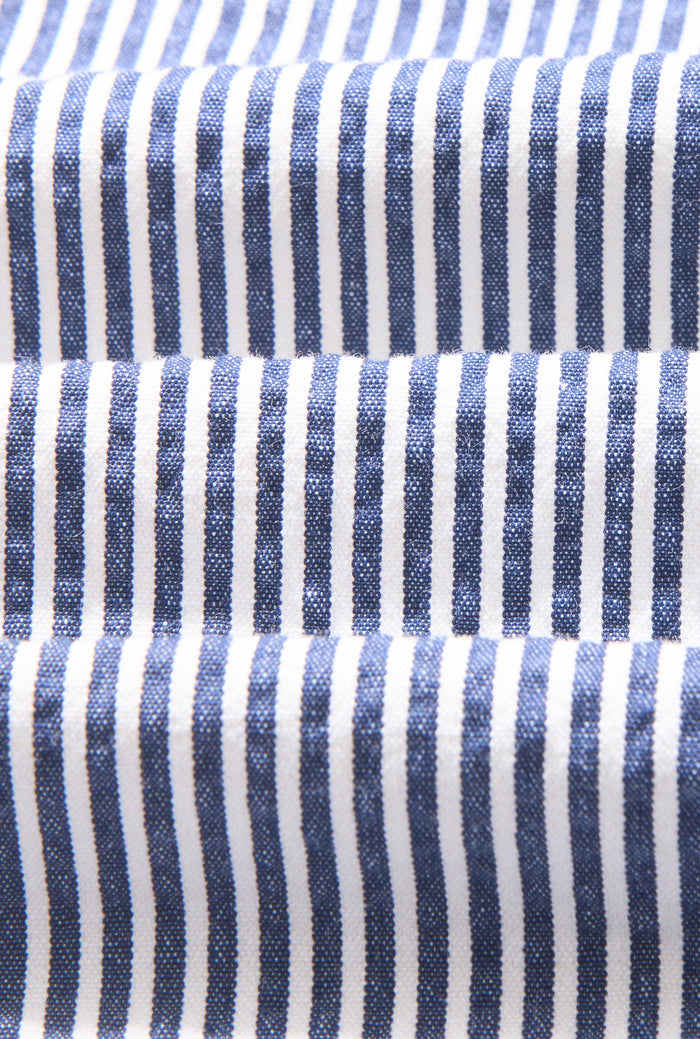 Navy & White Stripe Single Pleat Seersucker Shorts