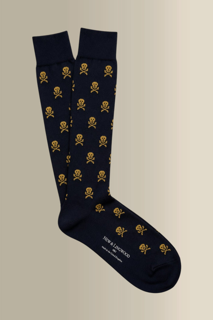 Navy & Yellow Heritage Skull & Crossbones Long Cotton Socks