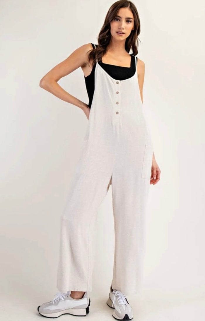 Oatmeal Linen Overalls