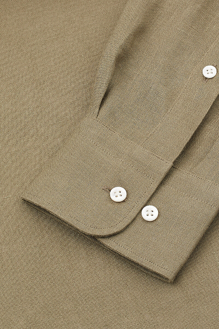 Olive Cutaway Collar Standard Fit Linen Shirt