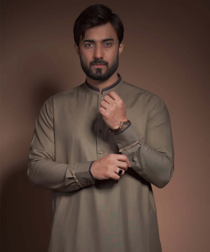 Olive Green Textured Premium Kurta