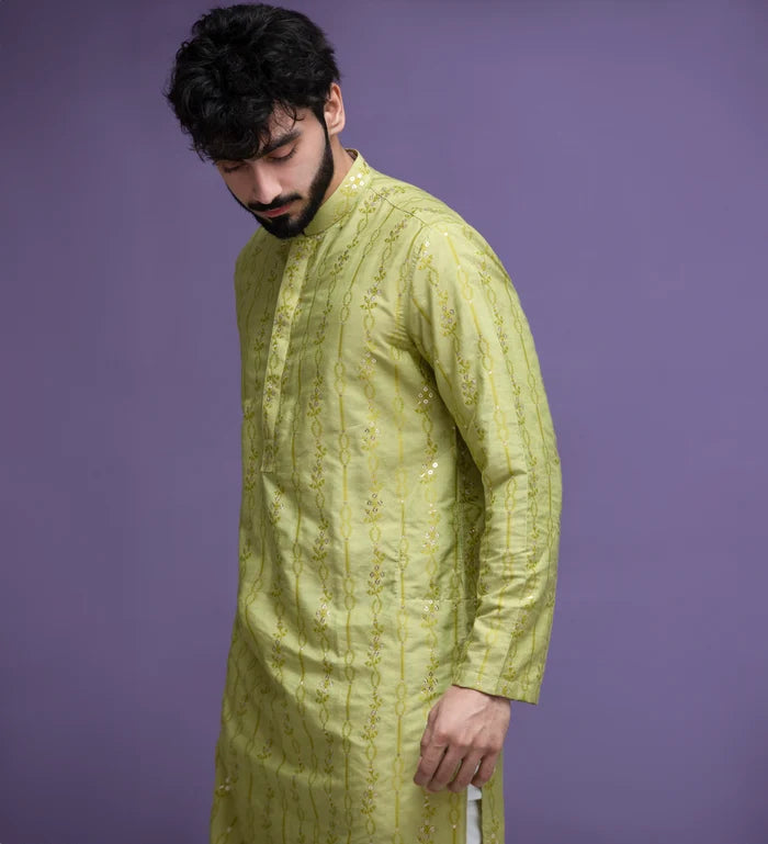 Olive Jacquard Kurta pyjama set