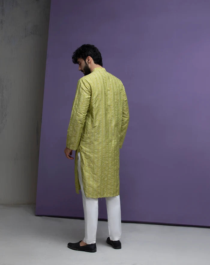 Olive Jacquard Kurta pyjama set