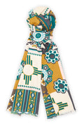 Olive & Teal Mosaic Wool & Silk Scarf
