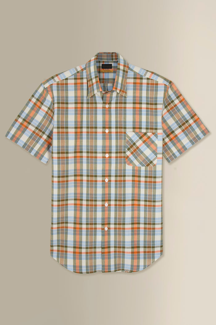 Orange & Green Check Madras Short Sleeve Shirt