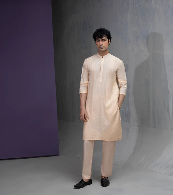Pastel Peach Cotton Jacquard