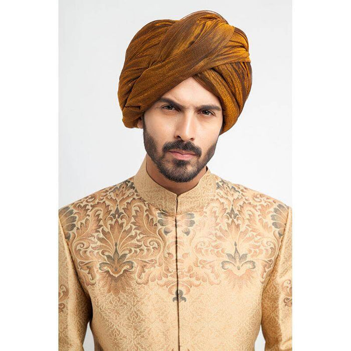 Peach Gold and Grey Brocade Sherwani for men with intricate embroidery