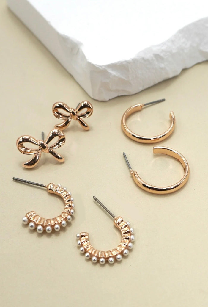 Pearl Bow “C” Hoop Trio