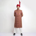 Pink and Copper Jamavar Silk Sherwani with elegant form-fitted tailoring