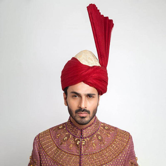 Pink and Copper Jamavar Silk Sherwani with elegant form-fitted tailoring