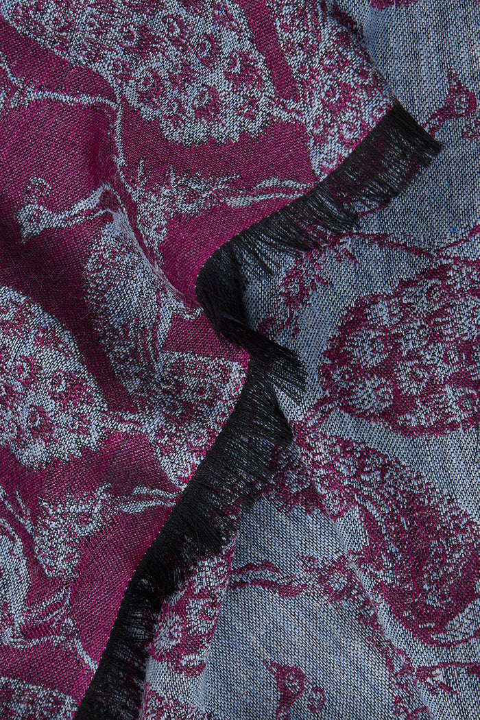 Pink & Blue Peacock Wool & Silk Pashmina