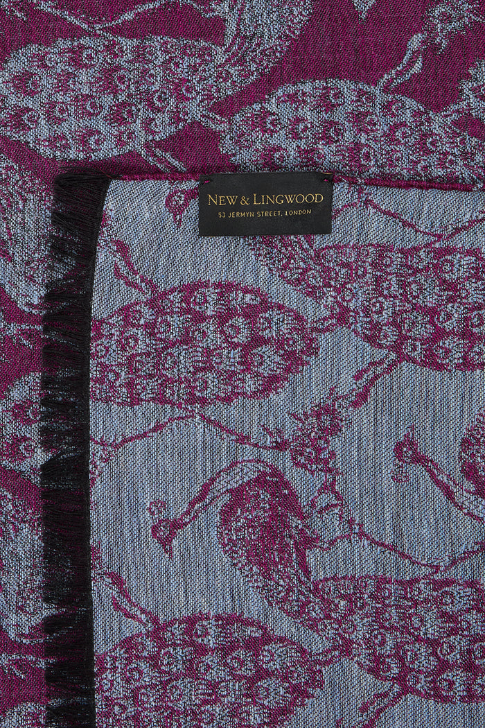 Pink & Blue Peacock Wool & Silk Pashmina