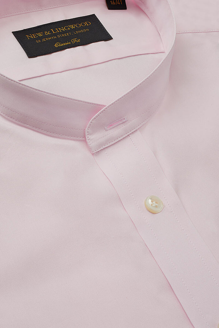 Pink Classic Fit Neckband Poplin Shirt