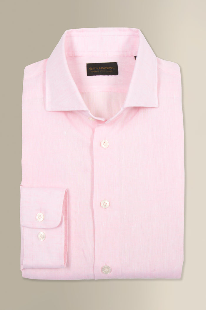 Pink Cutaway Collar Standard Fit Single Cuff Linen Shirt