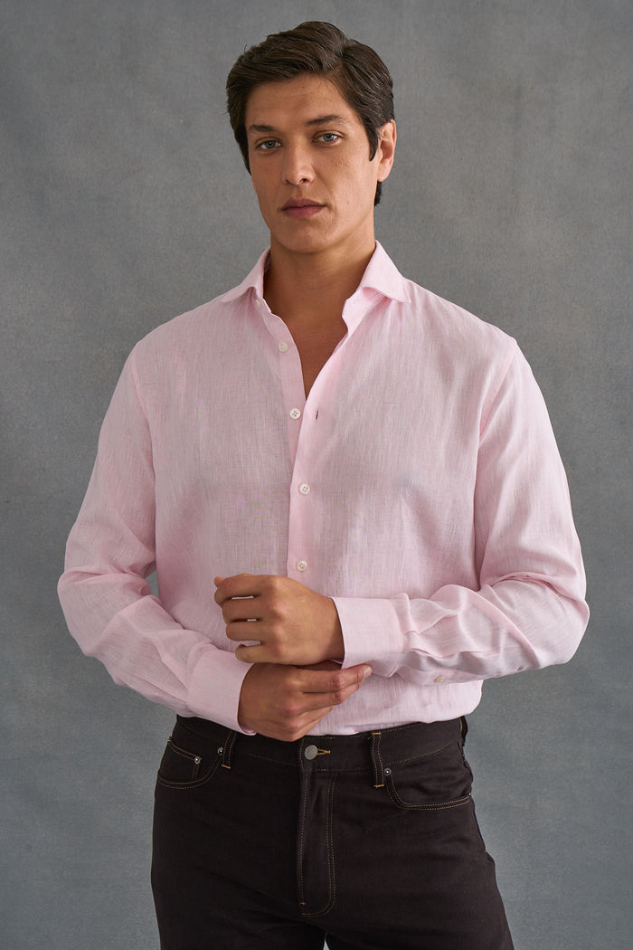 Pink Cutaway Collar Standard Fit Single Cuff Linen Shirt