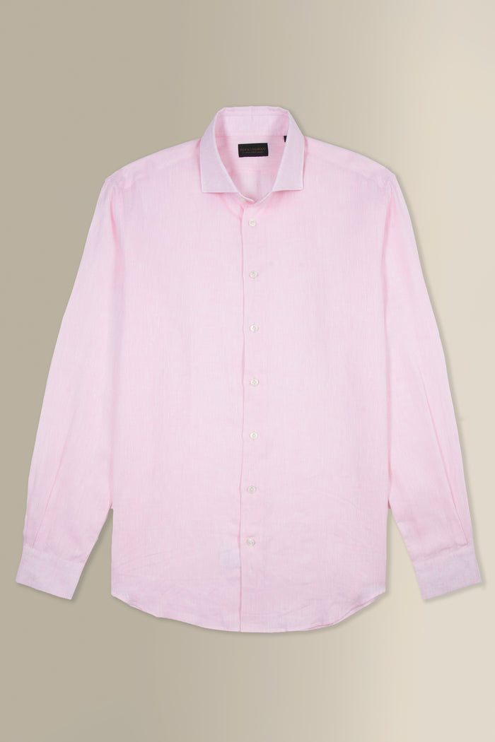 Pink Cutaway Collar Standard Fit Single Cuff Linen Shirt