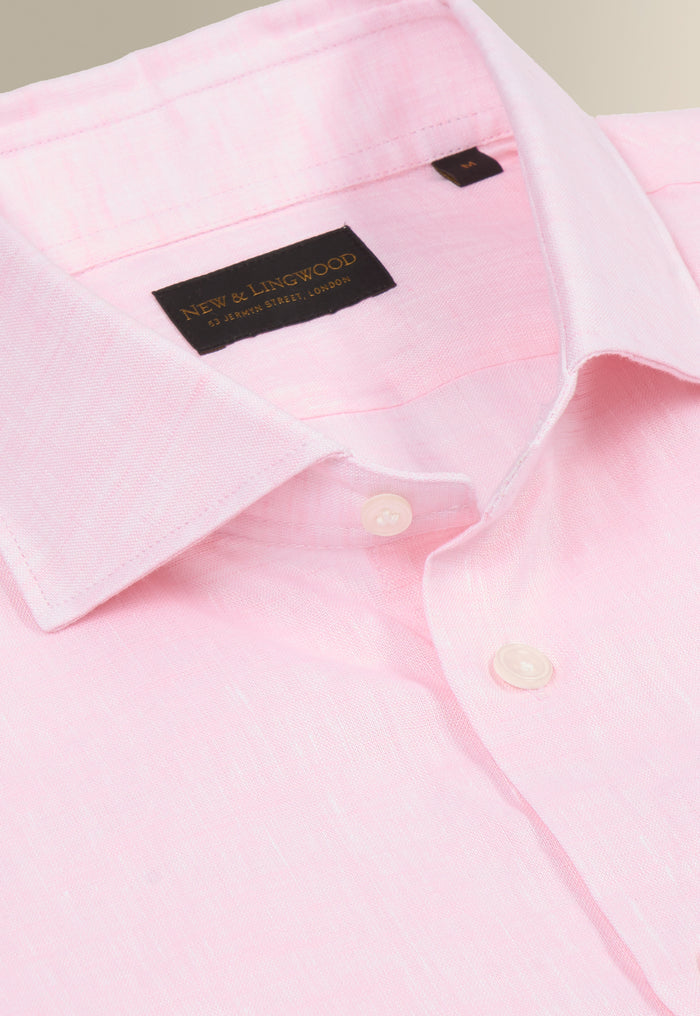 Pink Cutaway Collar Standard Fit Single Cuff Linen Shirt