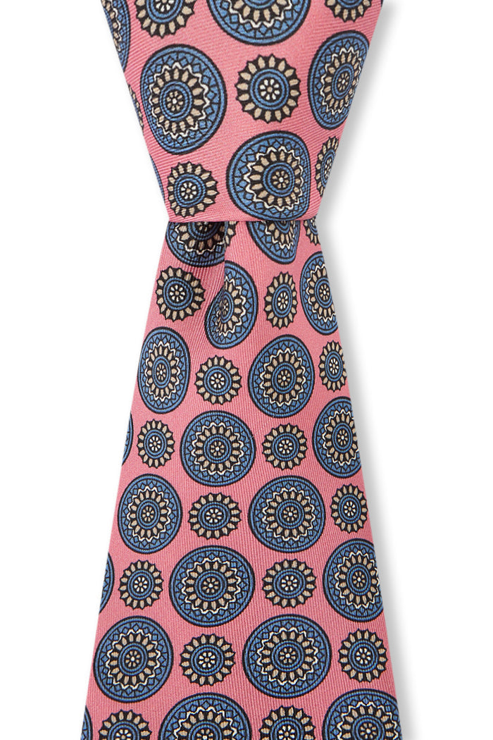 Pink Floral Medallion Print Silk Tie