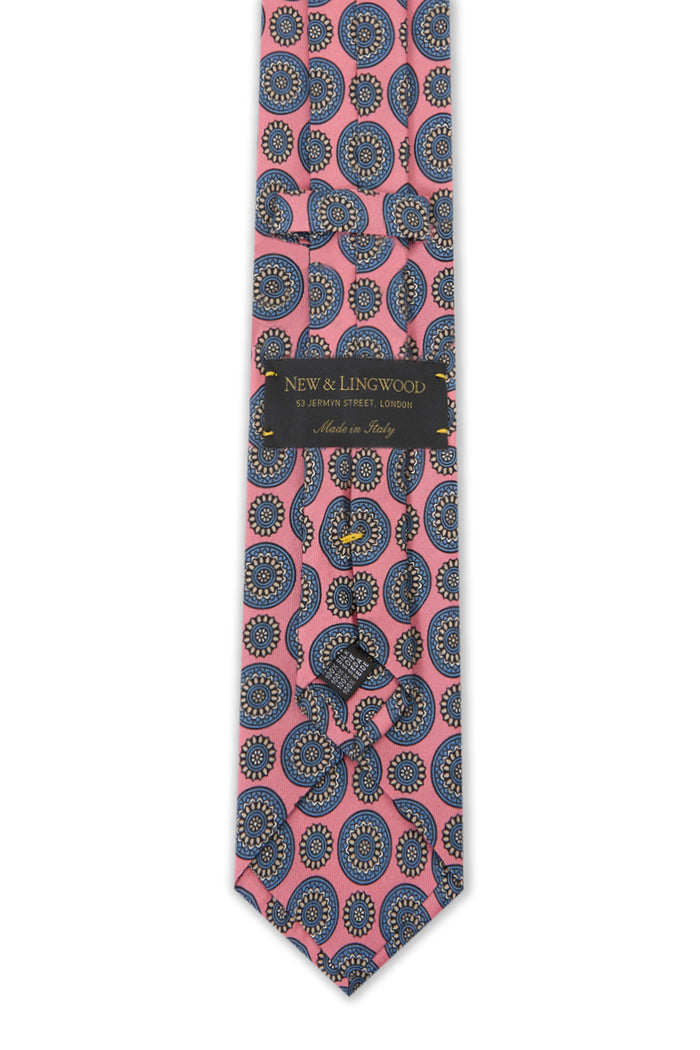 Pink Floral Medallion Print Silk Tie