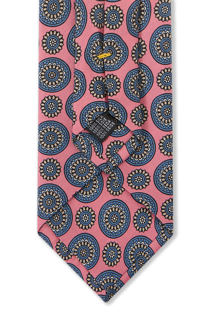 Pink Floral Medallion Print Silk Tie