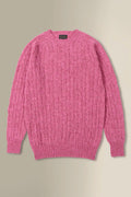 Pink Lambswool Cable Knit Crew Neck Jumper