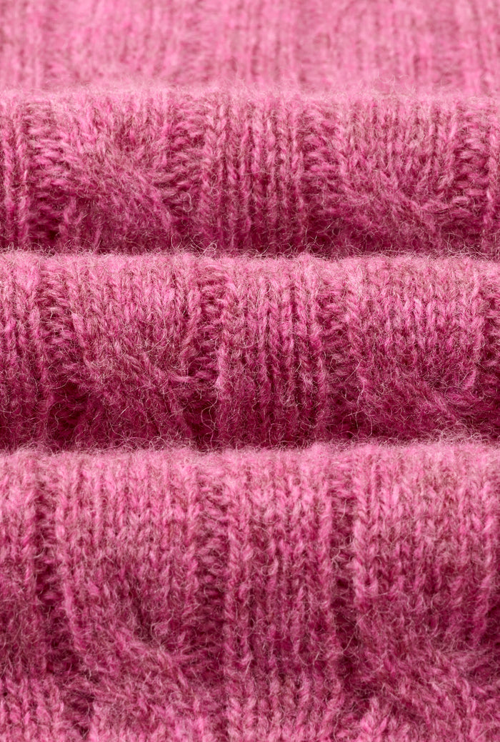 Pink Lambswool Cable Knit Crew Neck Jumper