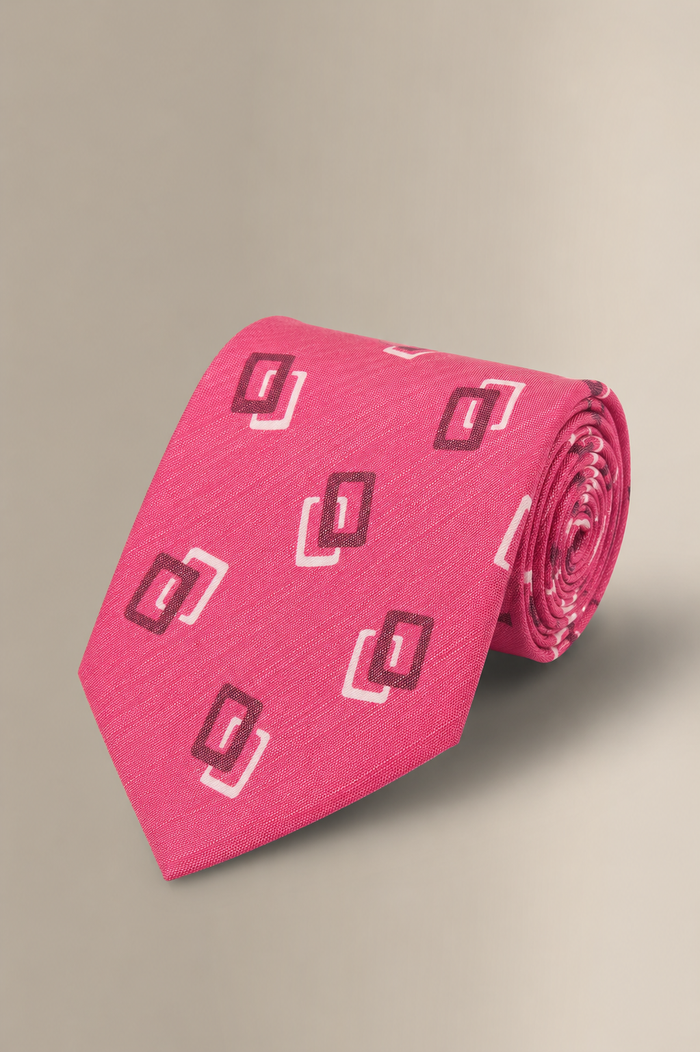 Pink Shapes Printed Linen & Silk Tie
