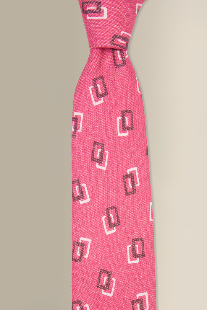 Pink Shapes Printed Linen & Silk Tie
